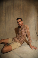 Label Muslin Brown Knitted Crochet Men's Shirt