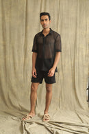 Label Muslin Black Crochet Net Men's Shirt