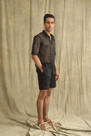 Label Muslin Black Crochet Net Men's Shirt