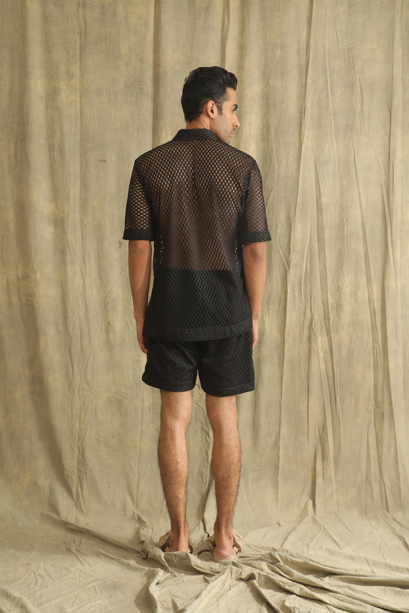 Label Muslin Black Crochet Net Shirt