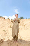 Label Muslin Beige Gathered Women Kurta Set