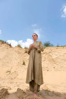 Label Muslin Beige Gathered Women Kurta Set