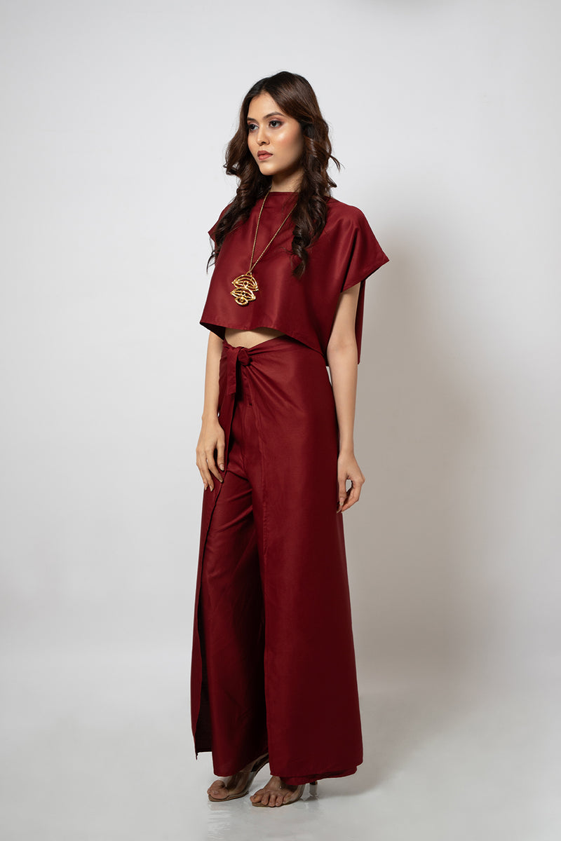 Emotive Fashion A Zero Waste Red Cotton Blend Crop Top and Pants Co-ord Set