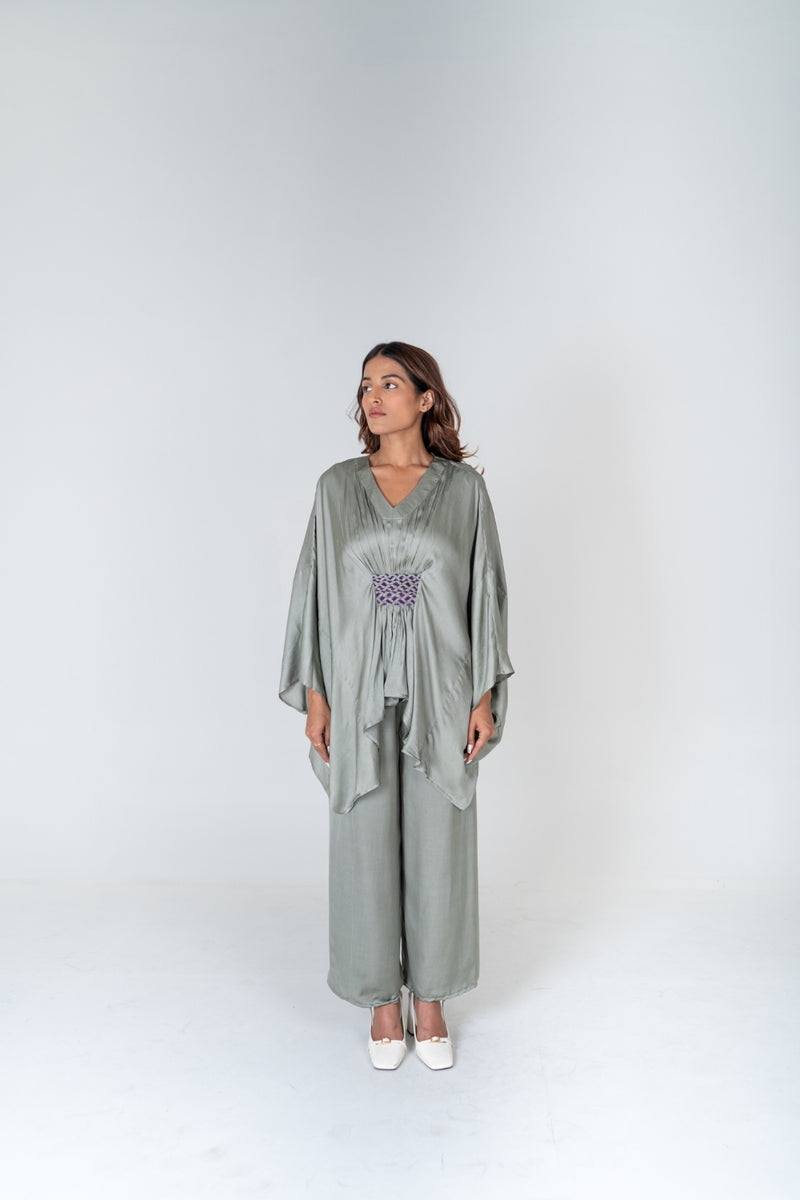 Neora by Nehal Chopra Green-Purple Braided Kaftan Co-ord Set