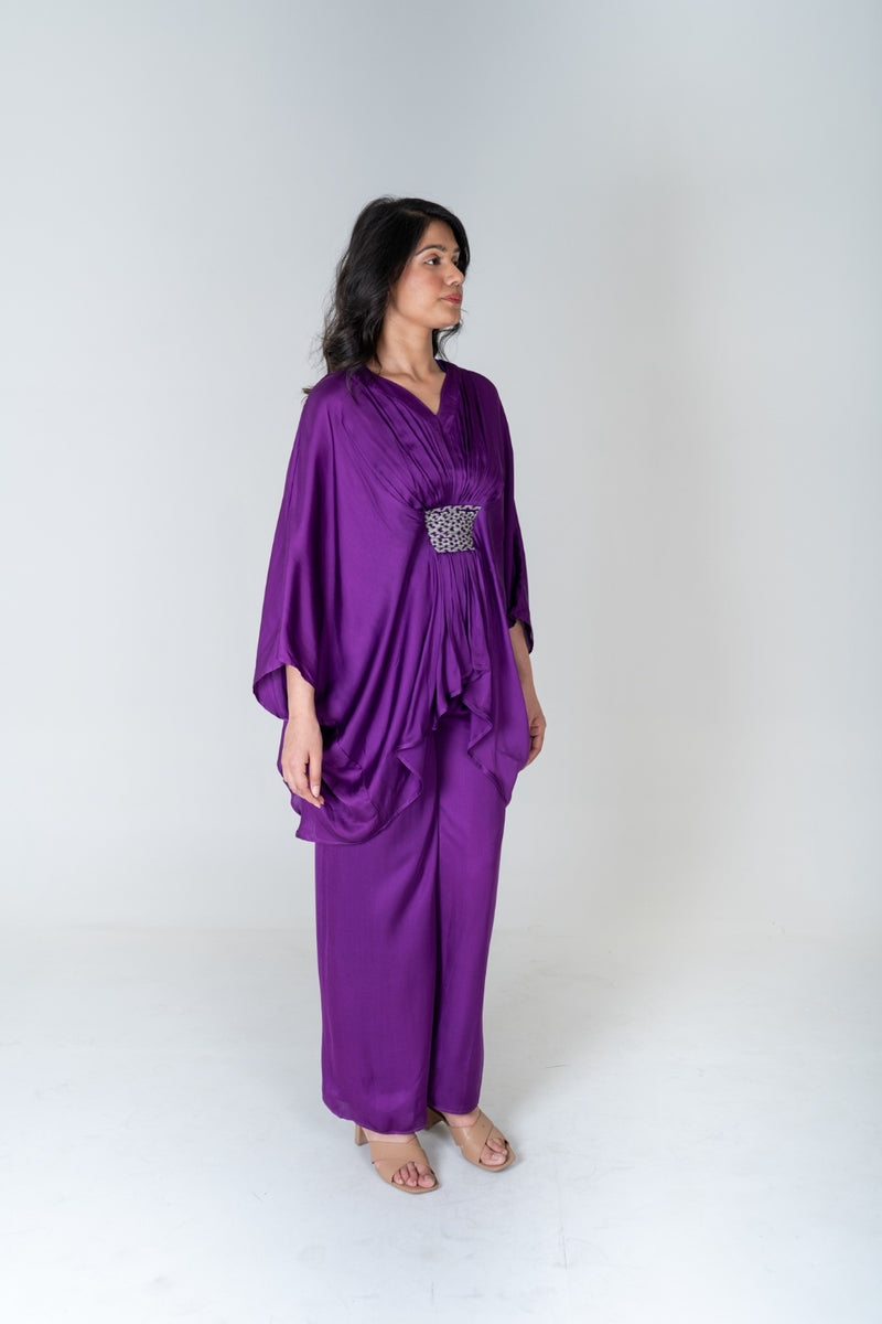 Neora by Nehal Chopra Purple-Green Braided Kaftan Co-ord Set