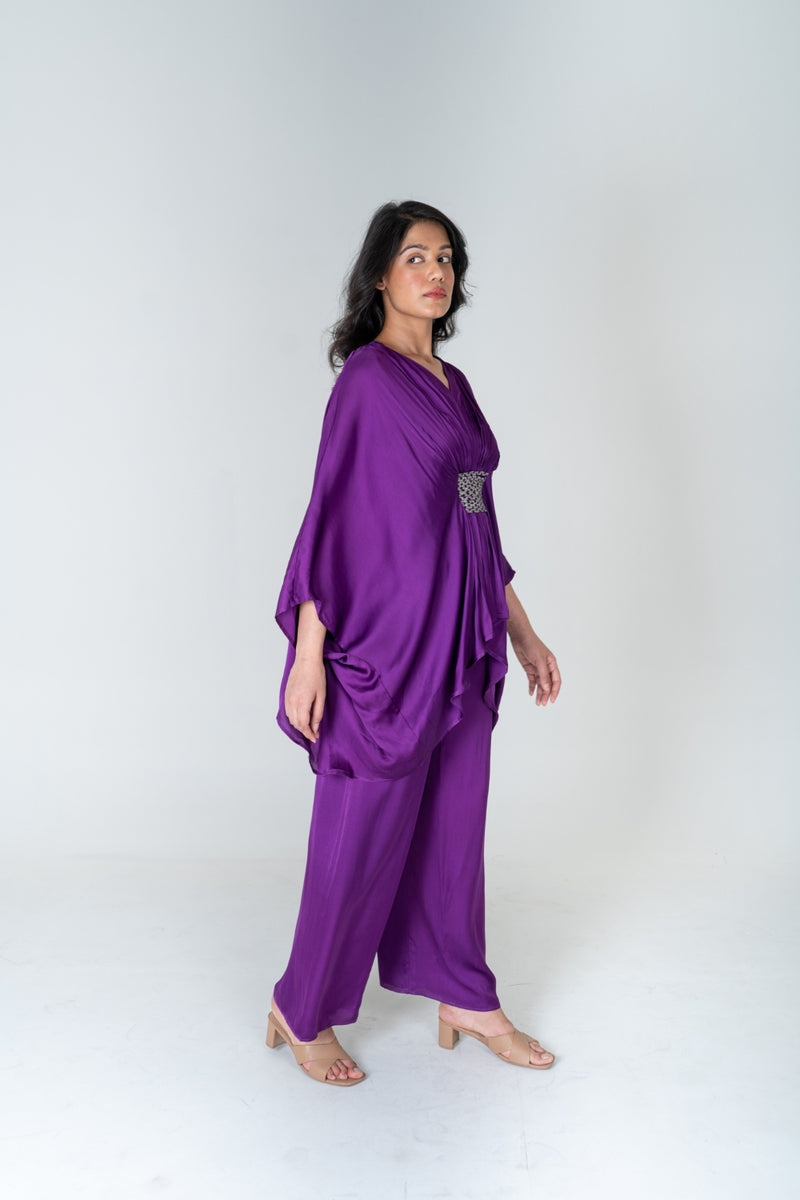 Neora by Nehal Chopra Purple-Green Braided Kaftan Co-ord Set