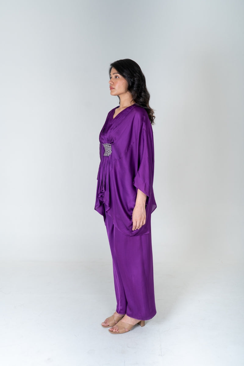 Neora by Nehal Chopra Purple-Green Braided Kaftan Co-ord Set