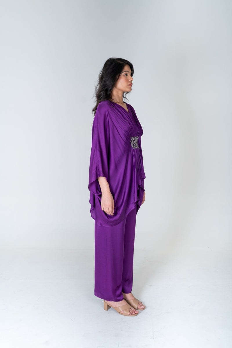 Neora by Nehal Chopra Purple-Green Braided Kaftan Co-ord Set