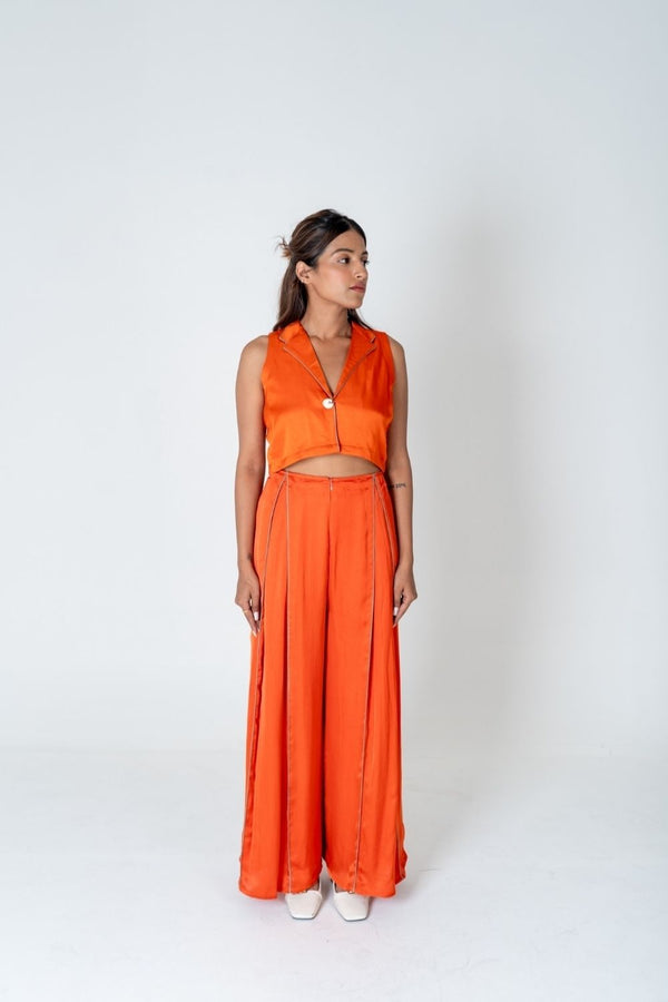Neora by Nehal Chopra Orange Sleeveless Waistcoat Co-ord Set