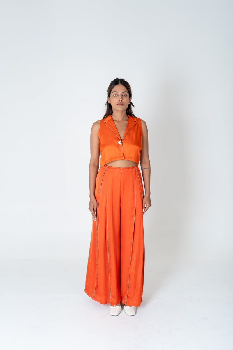 Neora by Nehal Chopra Orange Sleeveless Waistcoat Co-ord Set