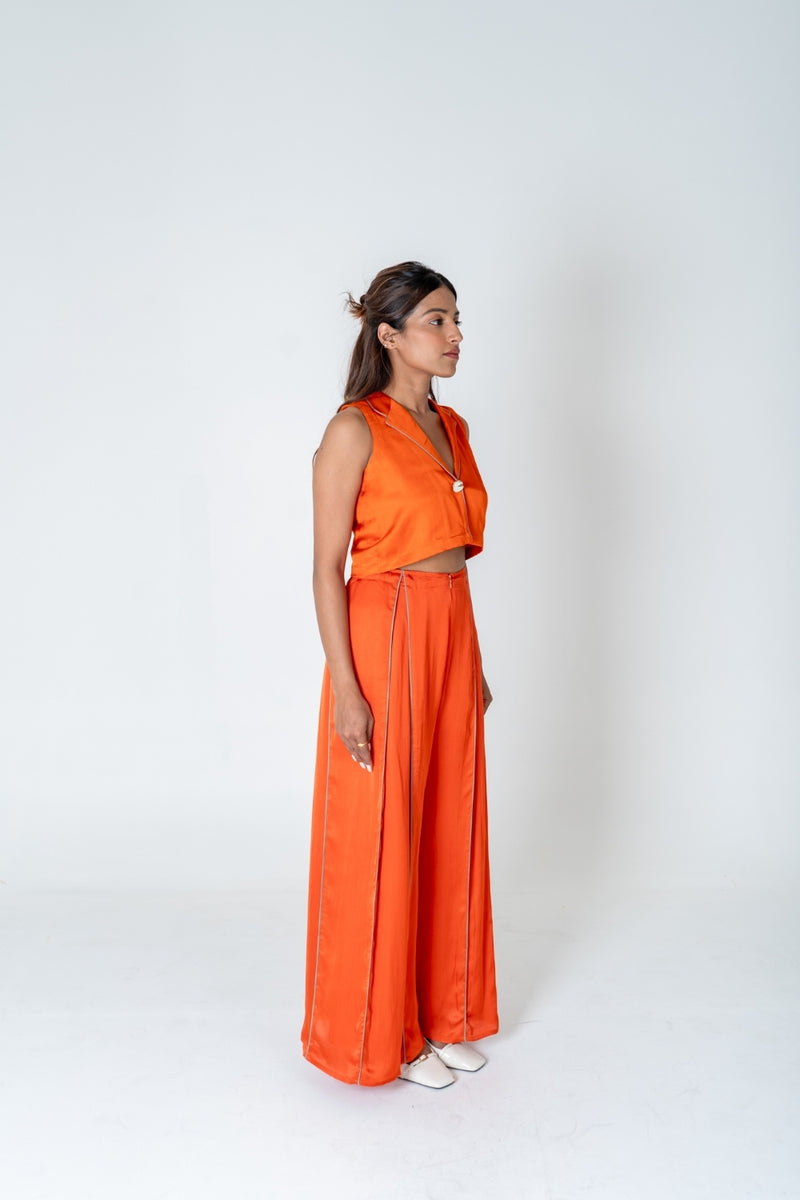 Neora by Nehal Chopra Orange Sleeveless Waistcoat Co-ord Set