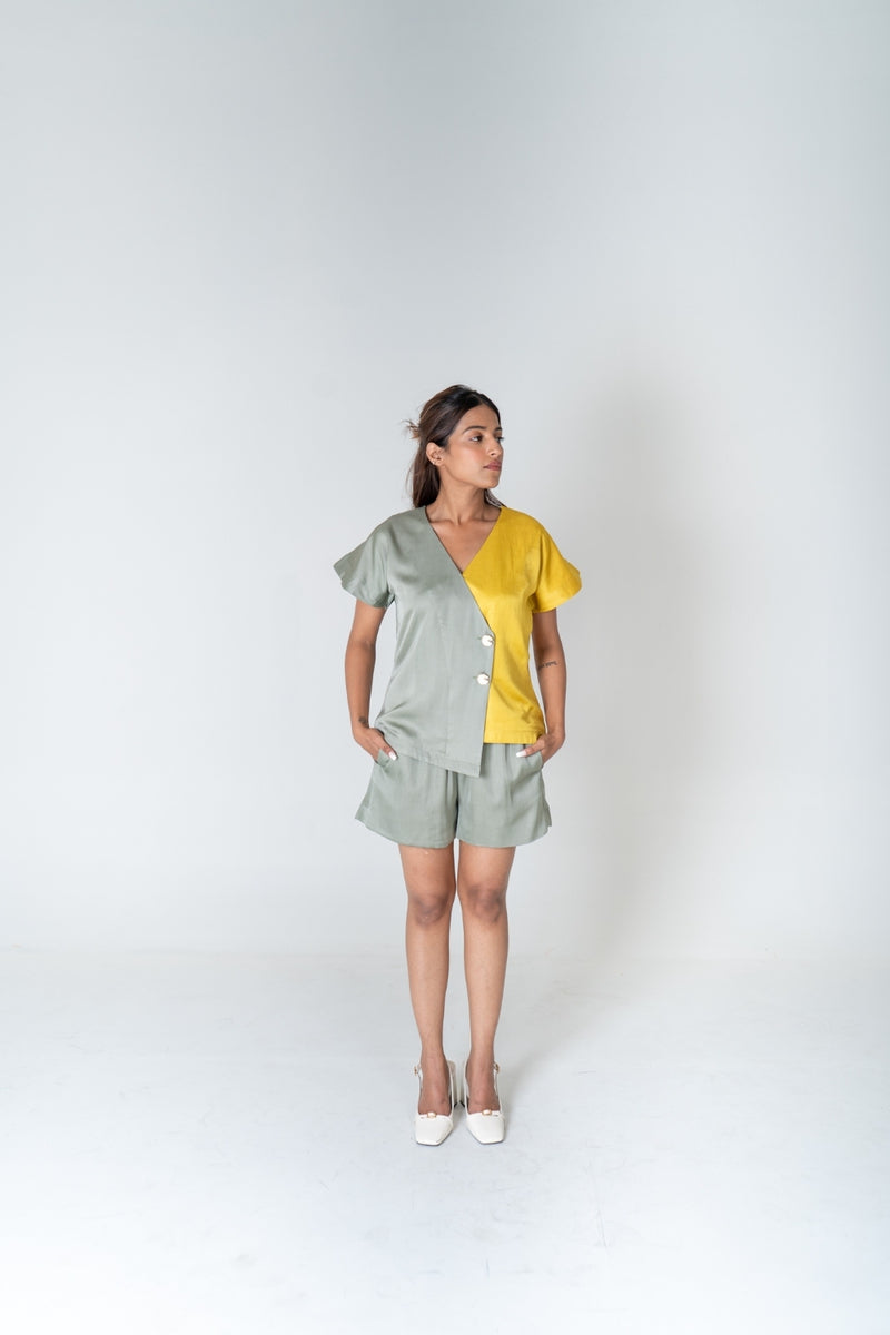 Neora by Nehal Chopra Green-Yellow Short Co-ord Set