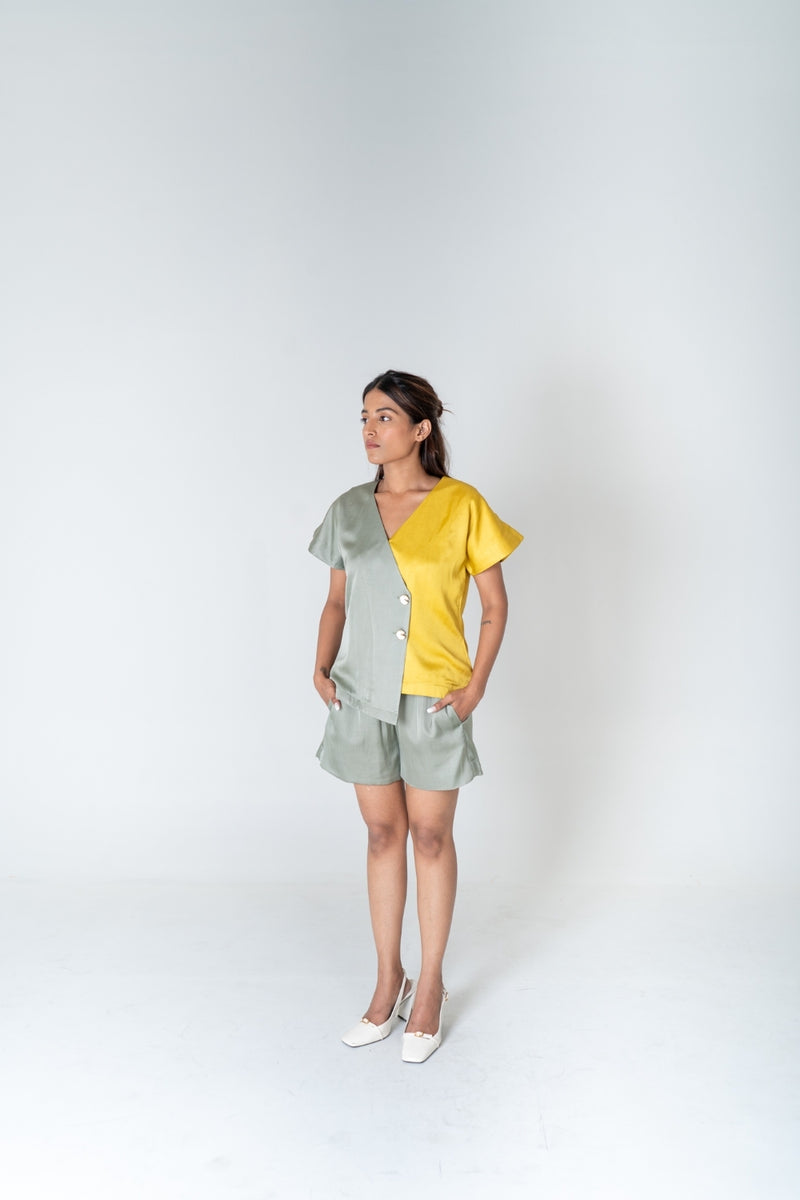 Neora by Nehal Chopra Green-Yellow Short Co-ord Set