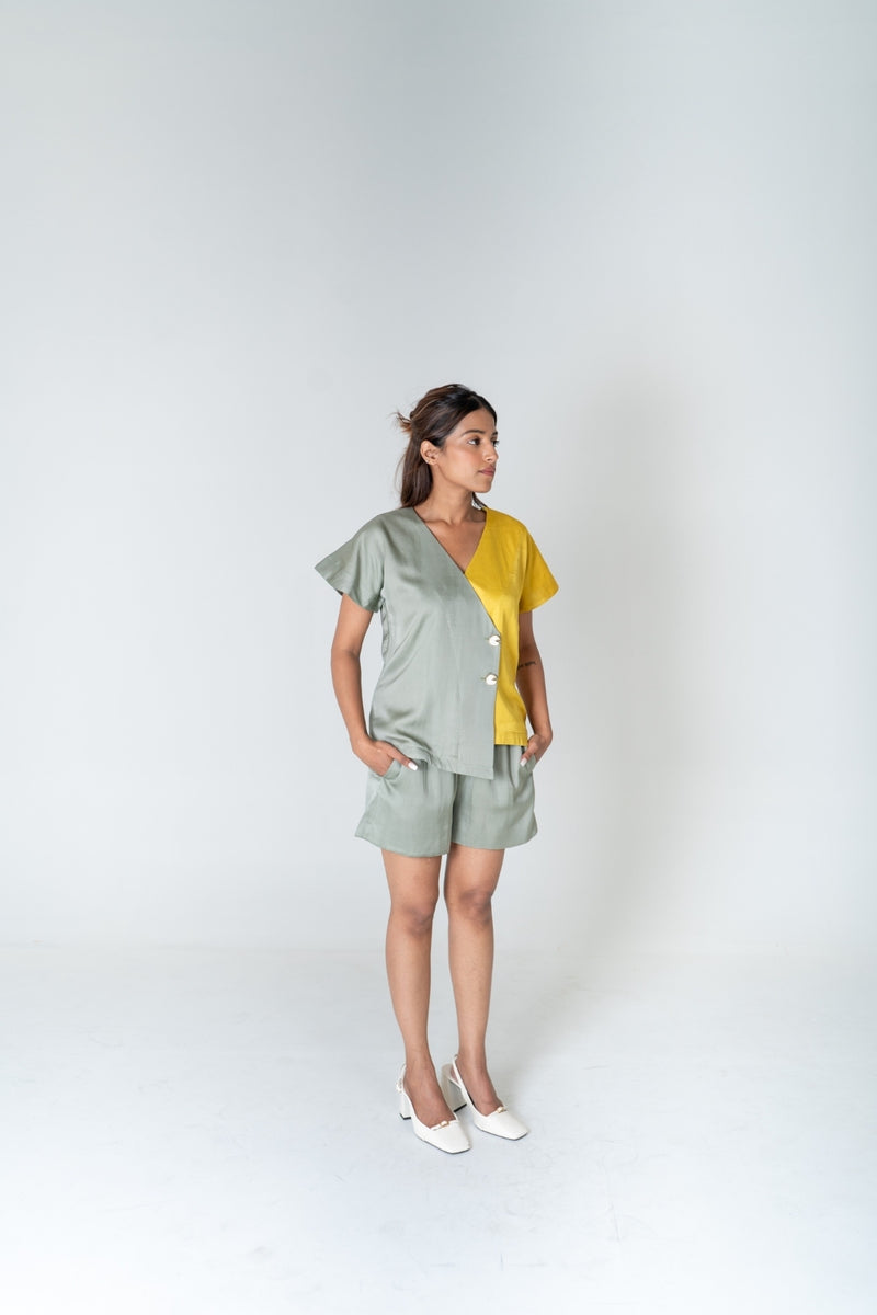 Neora by Nehal Chopra Green-Yellow Short Co-ord Set