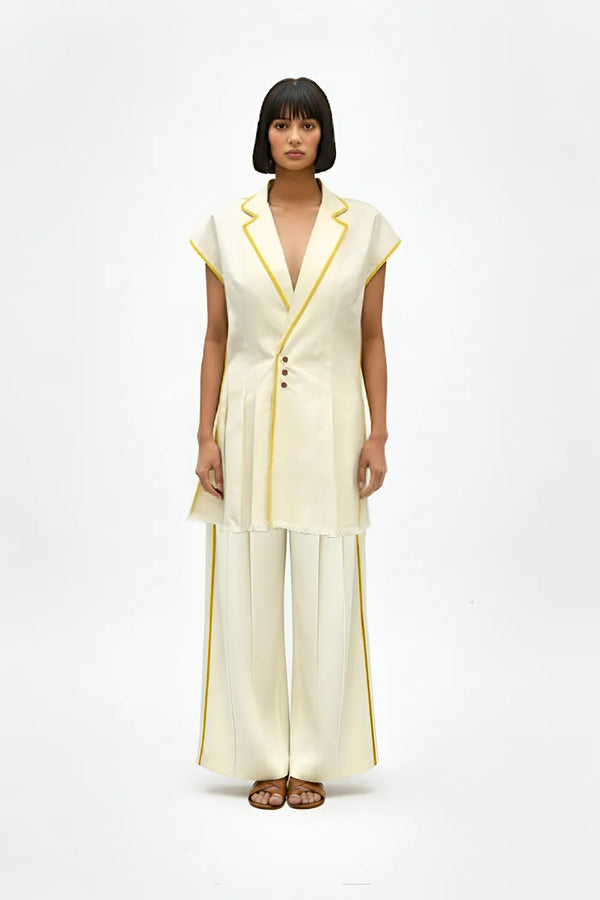 Ivory-Mango Yellow Blazer Set