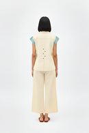 Ivory-Tiffany Blue Colorblock Co-ord Set