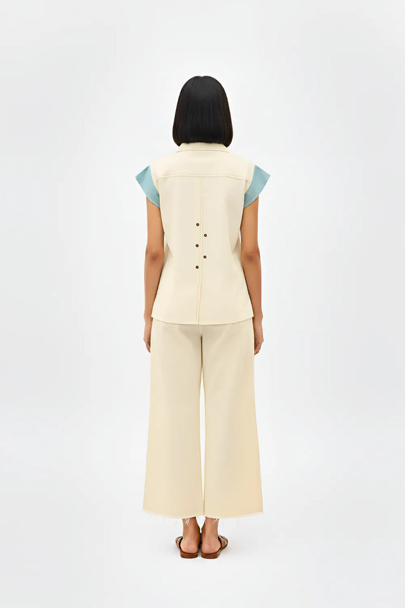 Ivory-Tiffany Blue Colorblock Co-ord Set