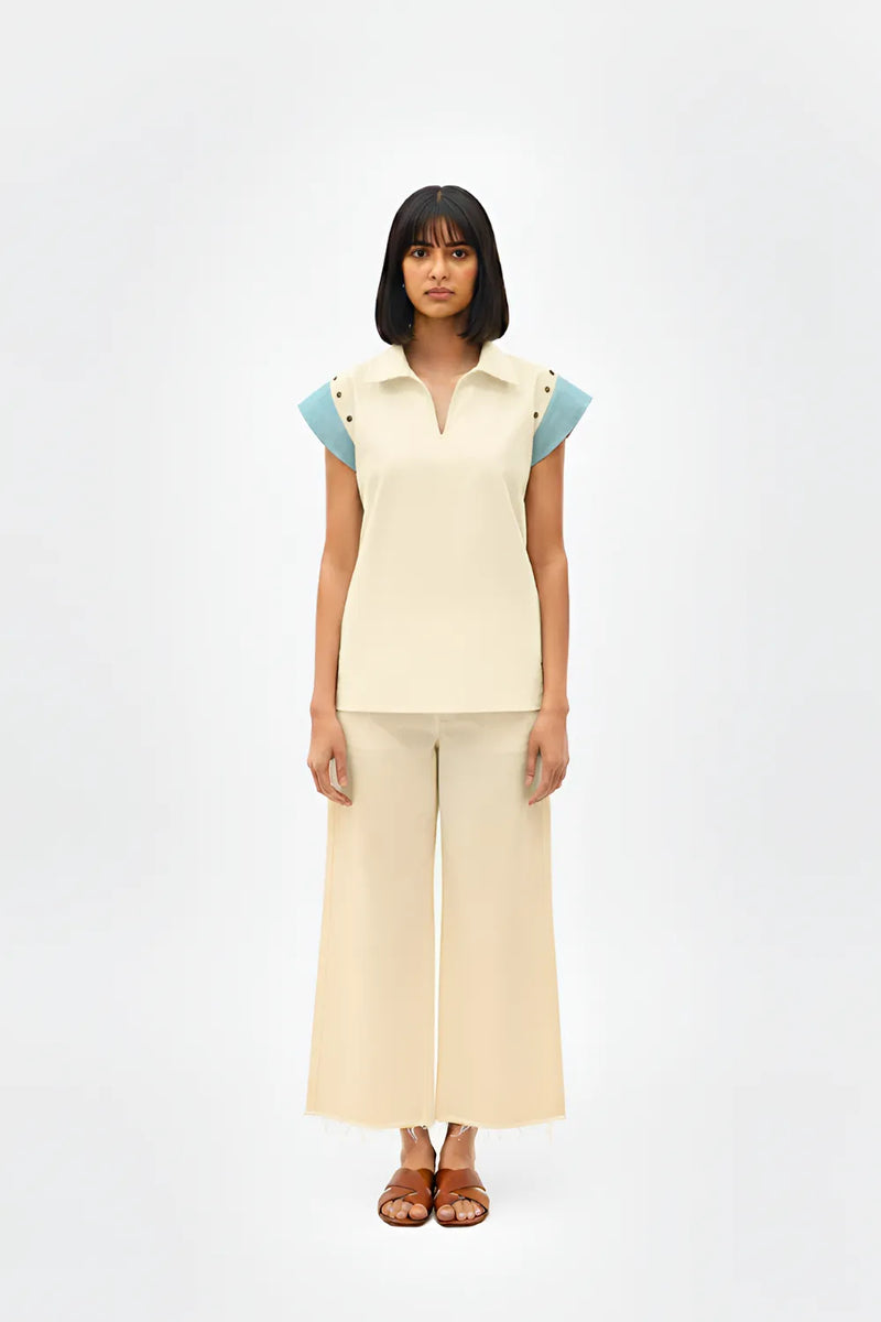 Ivory-Tiffany Blue Colorblock Co-ord Set