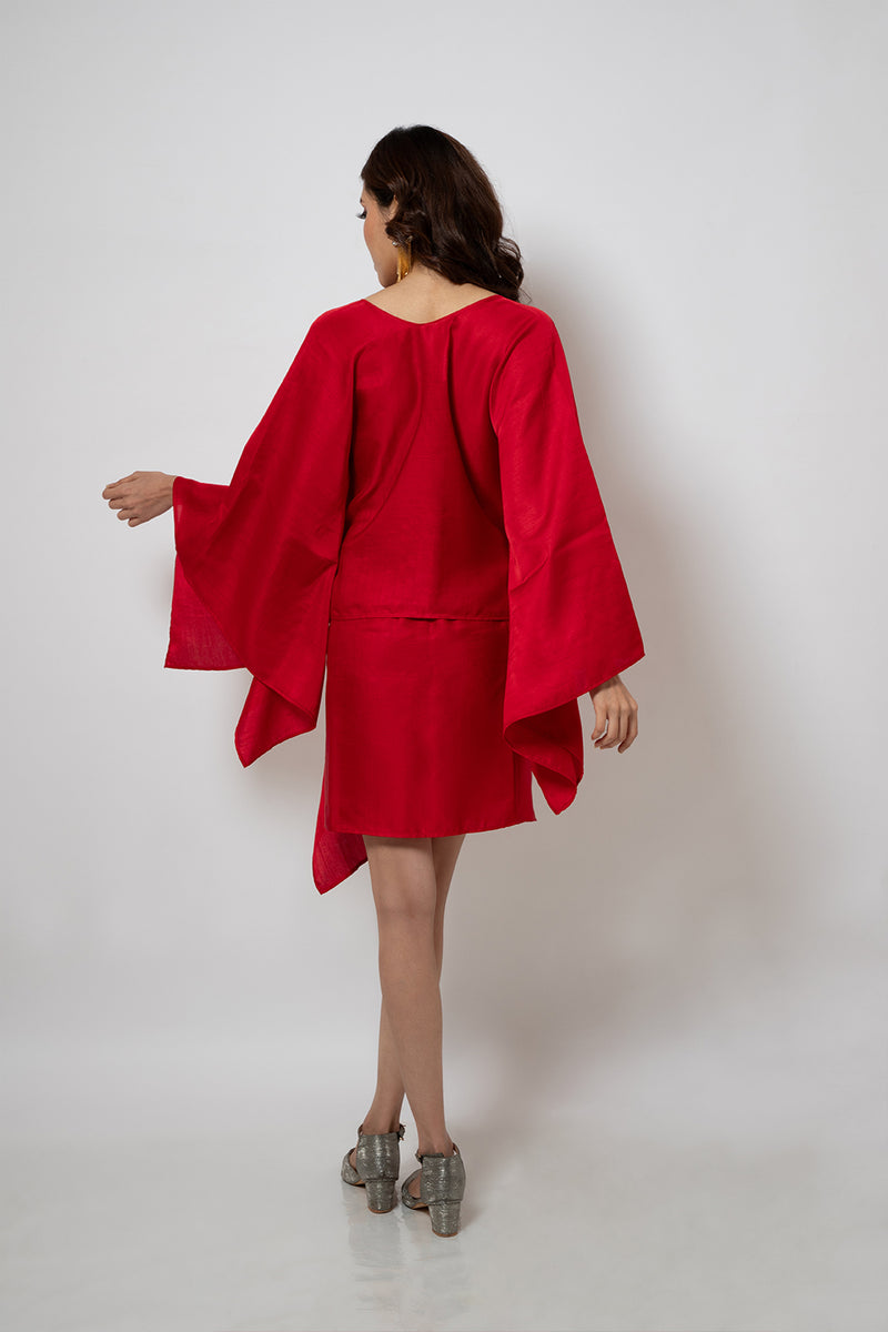 Emotive Fashion A Red Silk Blend Zero Waste Co-ord Set