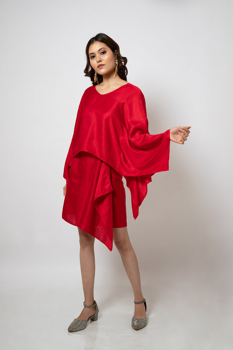 Emotive Fashion A Red Silk Blend Zero Waste Co-ord Set