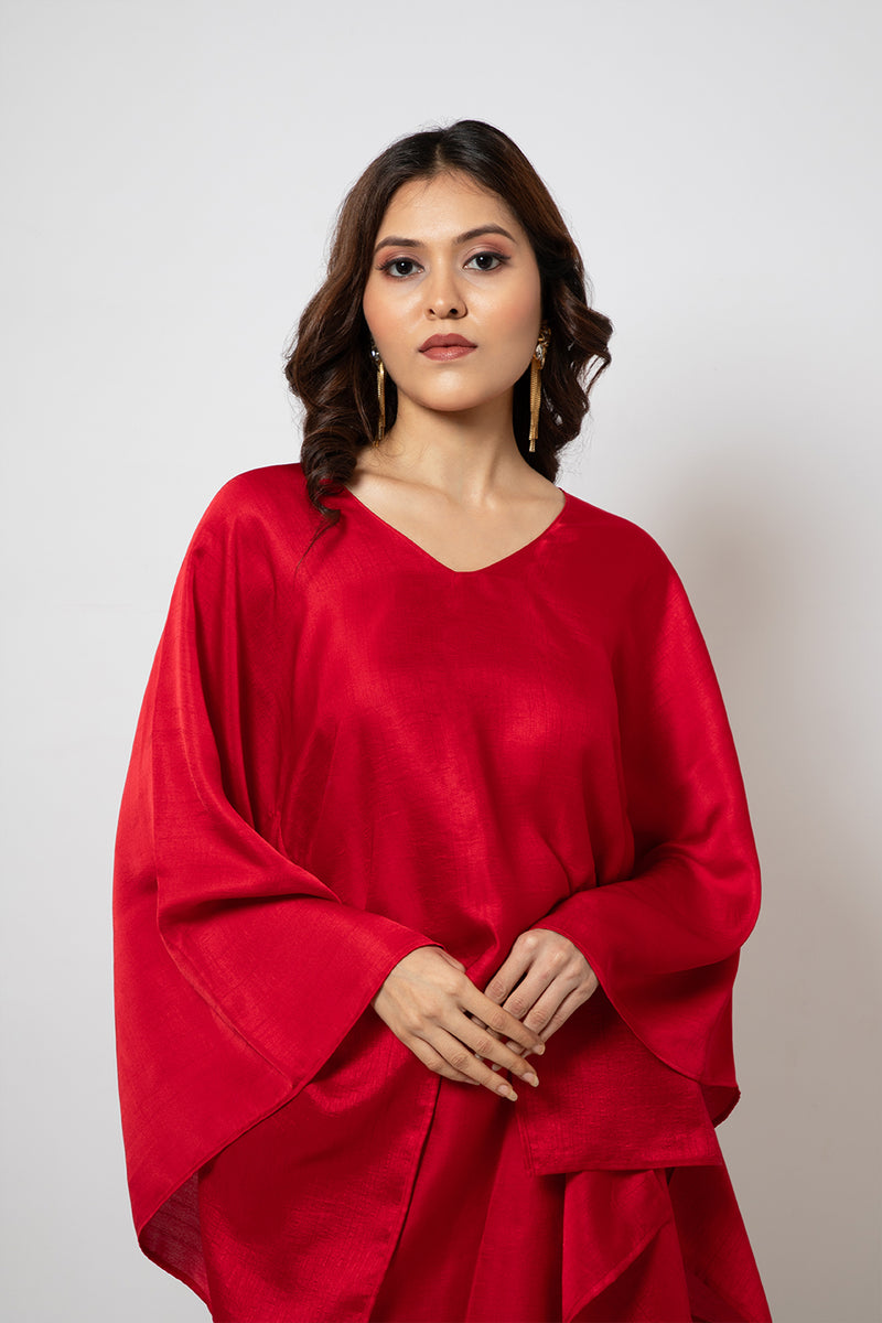 Emotive Fashion A Red Silk Blend Zero Waste Co-ord Set