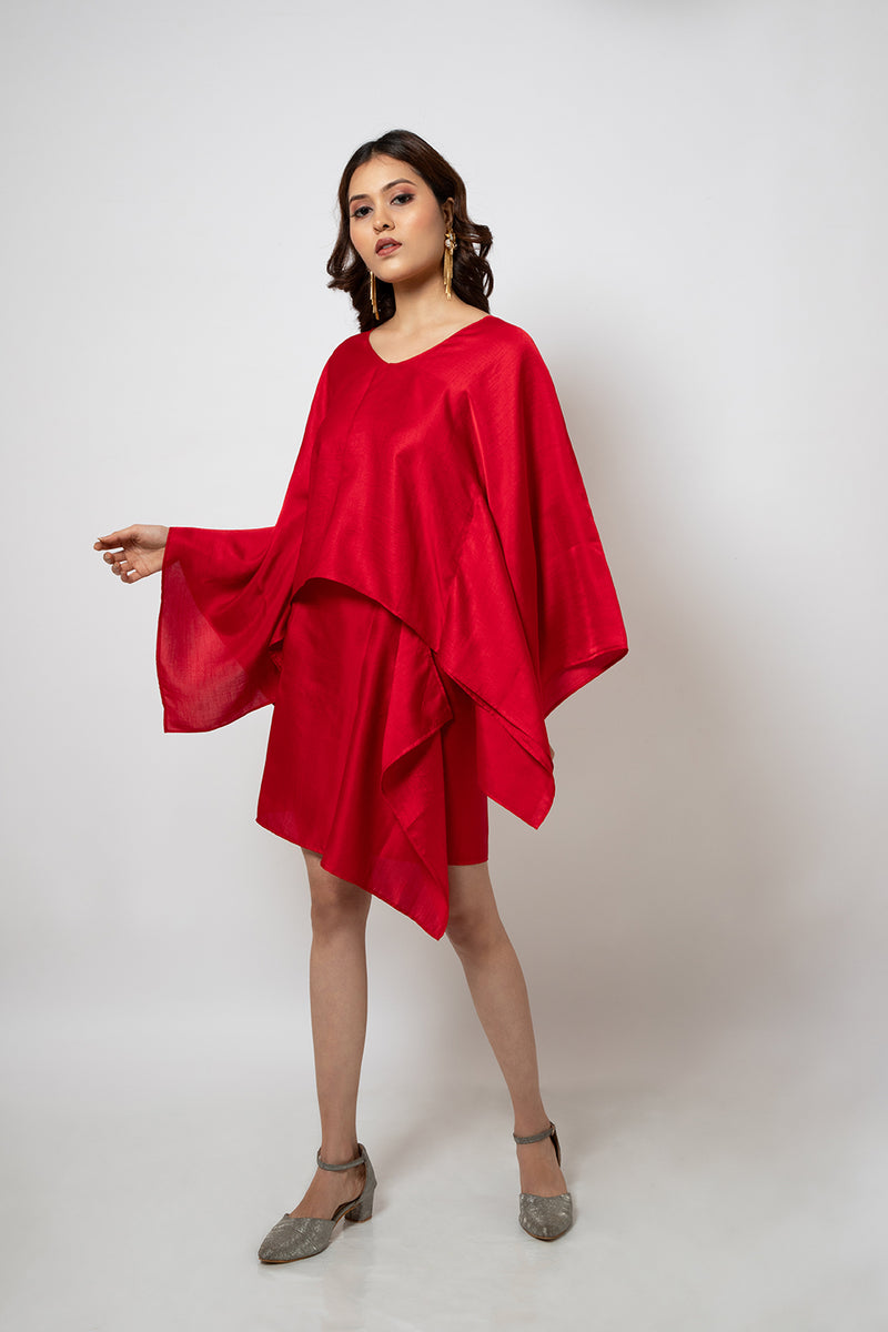 Emotive Fashion A Red Silk Blend Zero Waste Co-ord Set