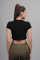 Carbontree Bamboo Women Carbon Black Casual Crop Top