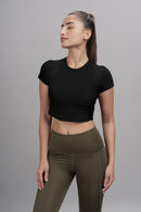 Carbontree Bamboo Women Carbon Black Casual Crop Top