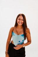 JOD Cotton body Fit Hand Painted Floral Blue Corset Top for Women