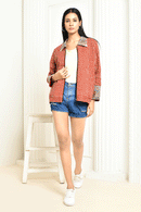 Expressions By UV Clio Red Dabu Cotton Bomber Jacket