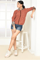 Expressions By UV Clio Red Dabu Cotton Bomber Jacket