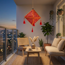GreenKraft Jhoomar Handcrafted Bamboo Lantern Red