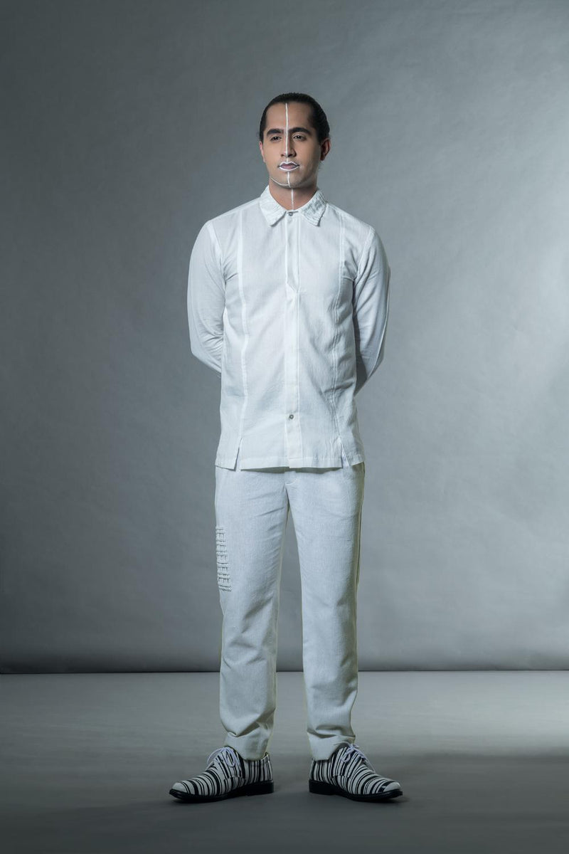 Anushé Pirani Handwoven Cotton Men's White Pant