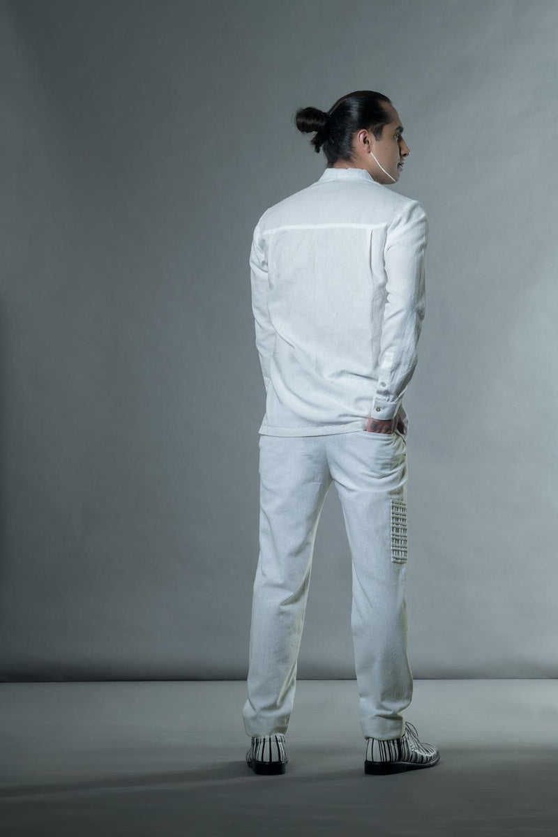 Anushé Pirani Handwoven Cotton Men's White Pant