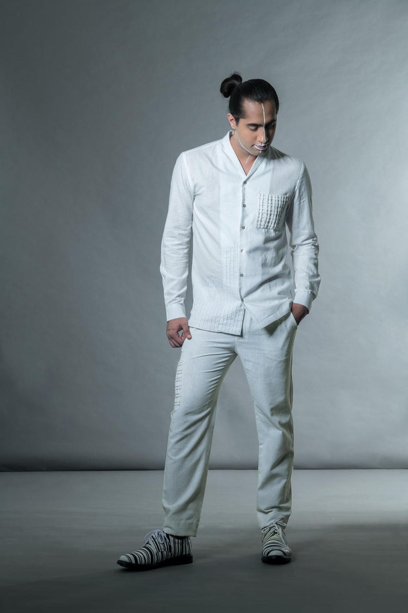 Anushé Pirani Handwoven Cotton Men's White Pant