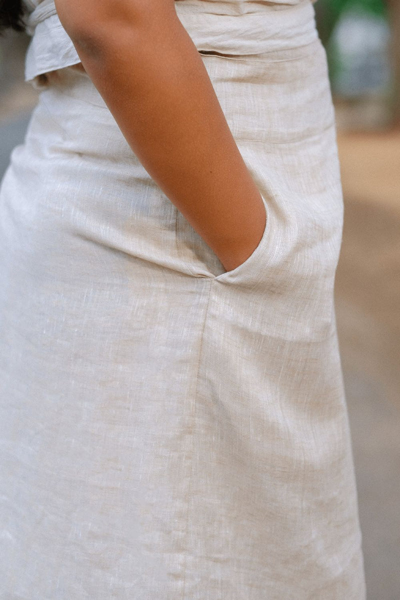 Asian In Me | Pure-Linen Women's Beige Wrap Skirt | Laos Wrap Skirt