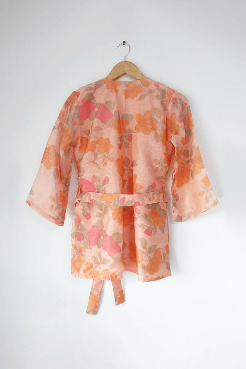 Asian In Me | Cotton-Silk Women's Orange Floral Print Top | Cross-Over Top