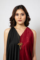 Emotive Fashion Asymmetrical Silk Blend Half Red and Half Black Dress