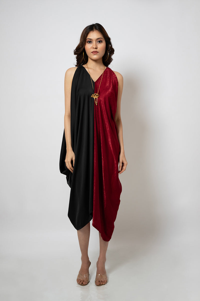 half red half black dress LW Lovely Sweet Half A Turtleneck Color-lump Patchwork Black Mini Dress