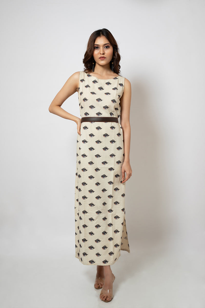 Emotive Fashion Eye Print Cotton Blend Maxi Dress