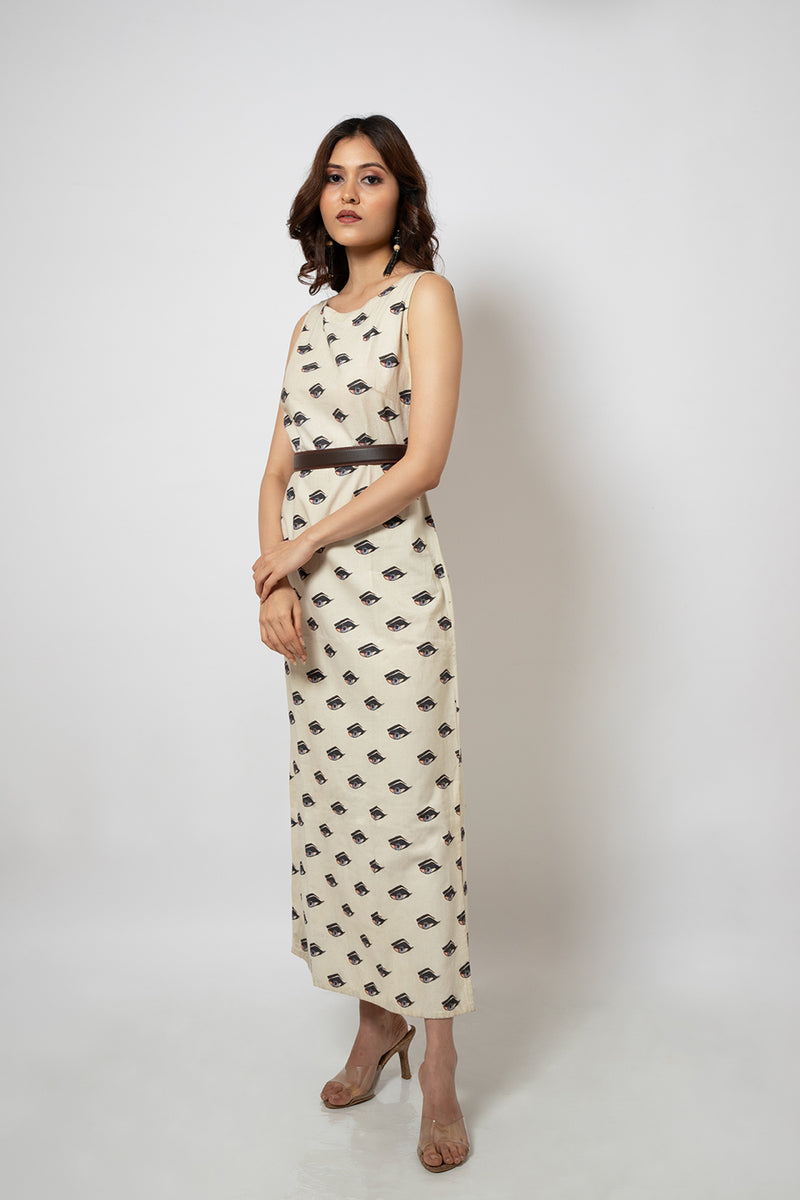 Emotive Fashion Eye Print Cotton Blend Maxi Dress