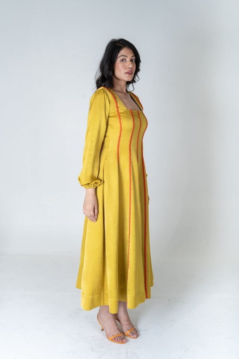 Neora by Nehal Chopra Yellow Maxi Dress- Orange Braids