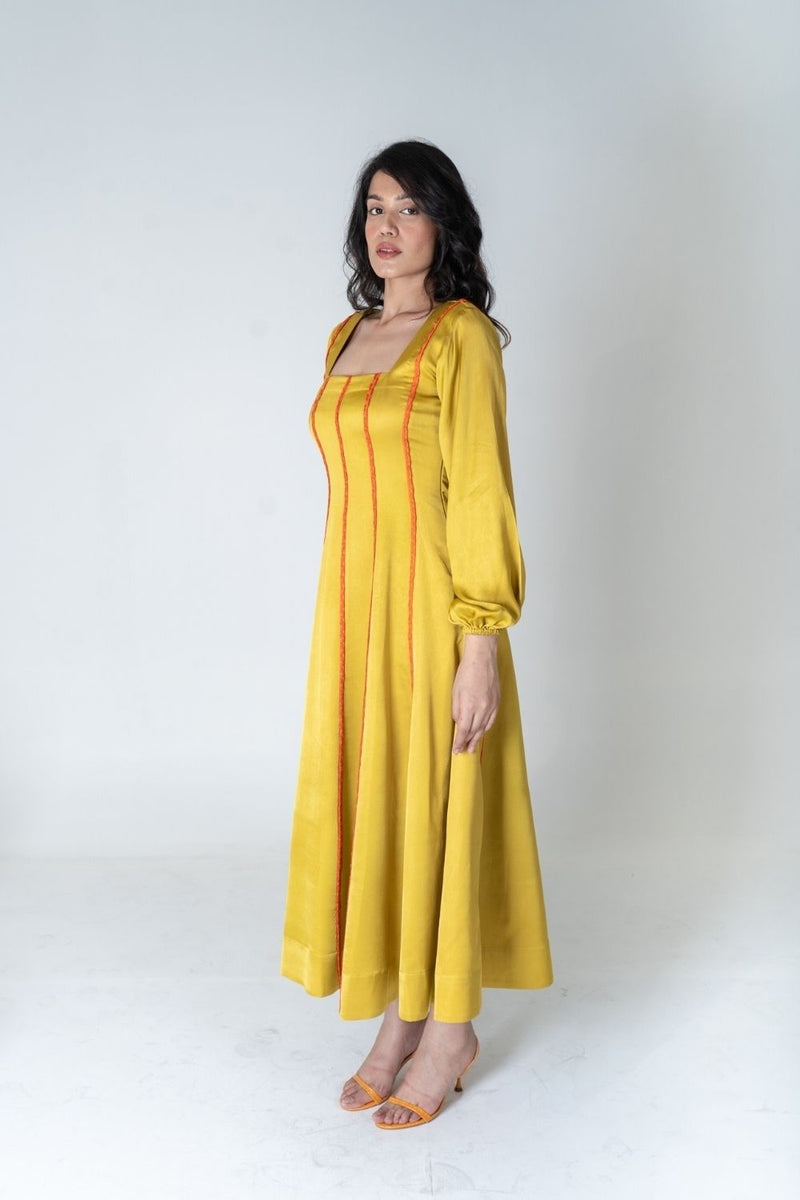 Neora by Nehal Chopra Yellow Maxi Dress- Orange Braids