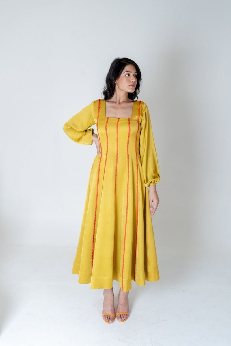 Neora by Nehal Chopra Yellow Maxi Dress- Orange Braids