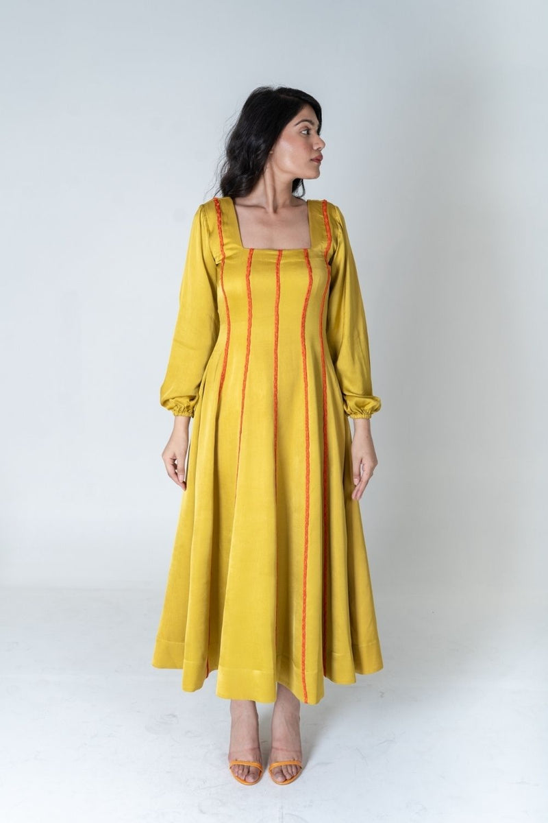 Neora by Nehal Chopra Yellow Maxi Dress- Orange Braids