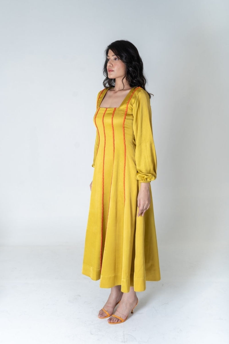 Neora by Nehal Chopra Yellow Maxi Dress- Orange Braids