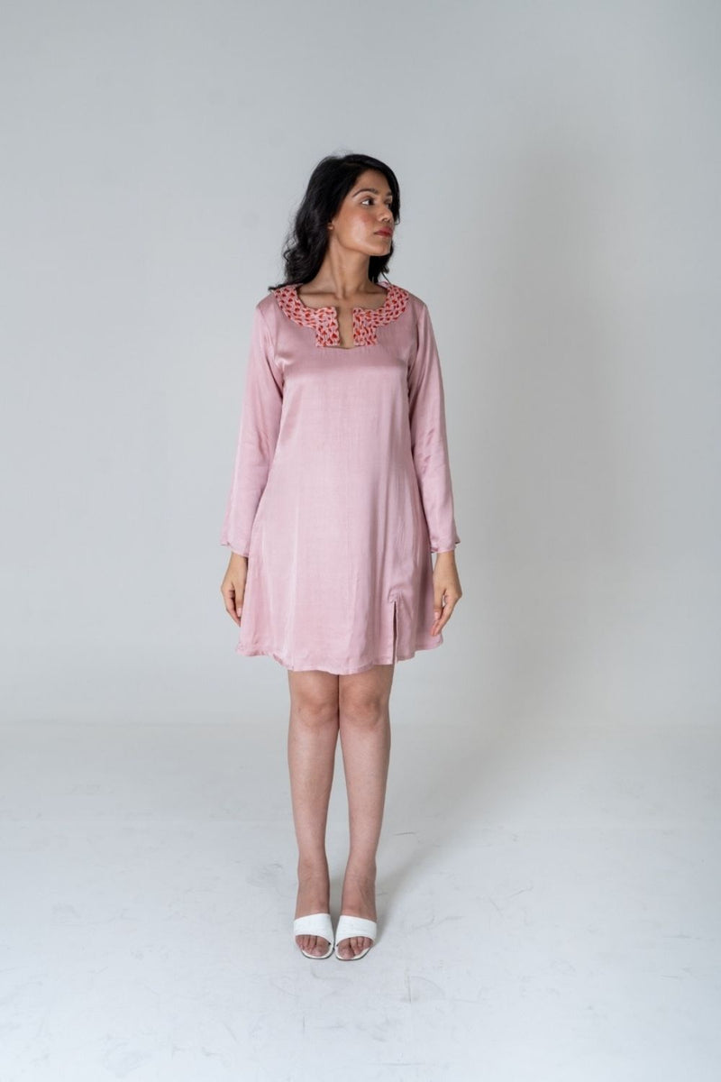 Neora by Nehal Chopra Pink-Orange Braided Collar Short Dress