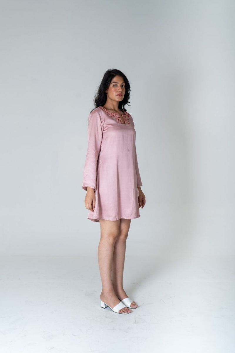 Neora by Nehal Chopra Pink-Orange Braided Collar Short Dress