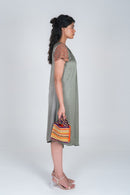Neora by Nehal Chopra Green-Orange Braided Sleeve Midi Dress