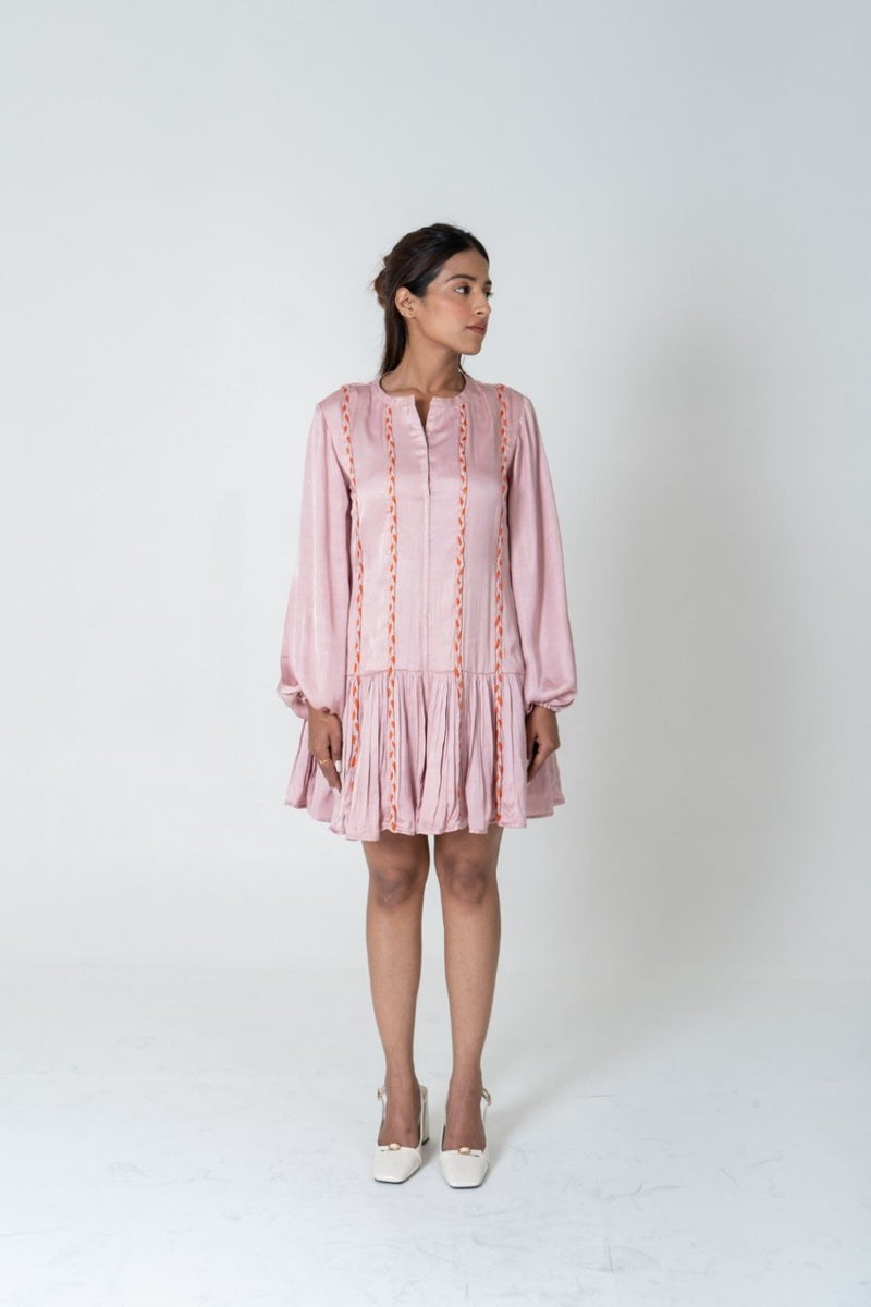 Neora by Nehal Chopra Pink-Orange Braided Short Gather Dress